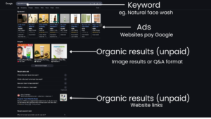 Image showing different elements of SERPs to try and help with SEO for startups